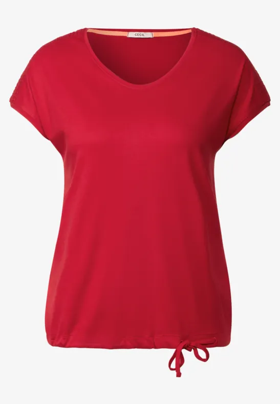 T-shirt met gesmokt detail fruity red