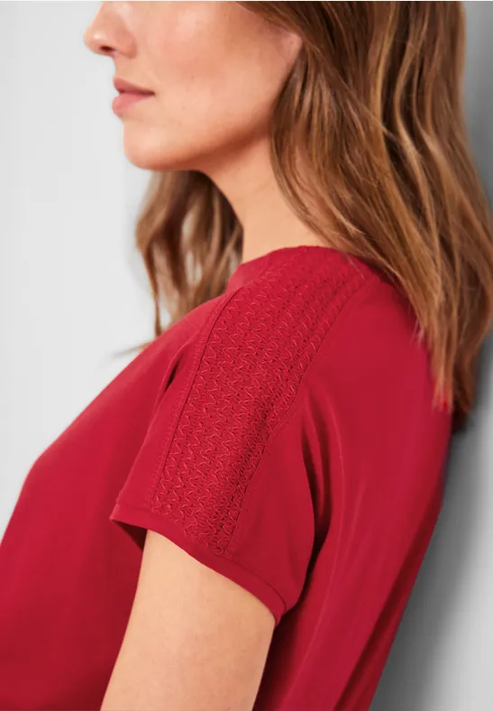 T-shirt met gesmokt detail fruity red