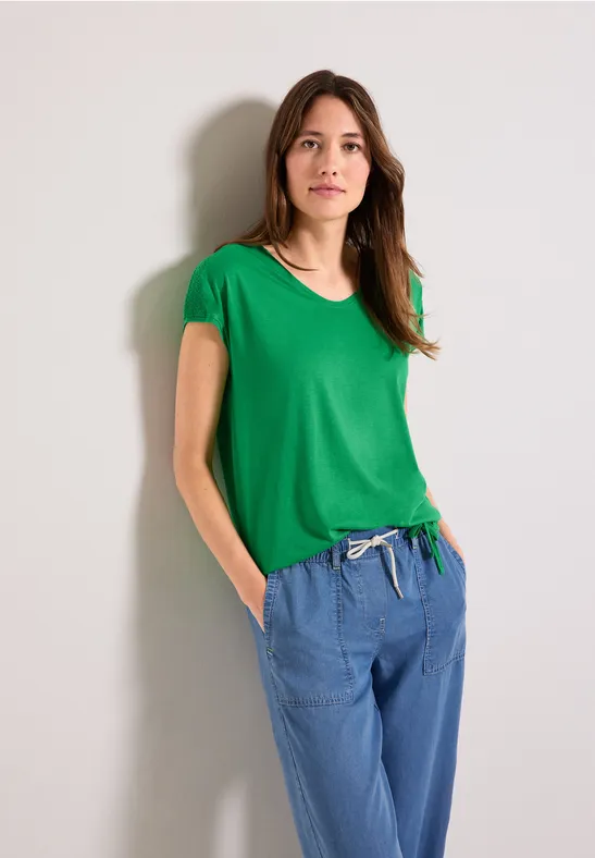 T-shirt met gesmokt detail fresh green
