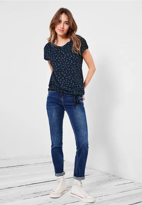 T-shirt met gesmokte details deep blue