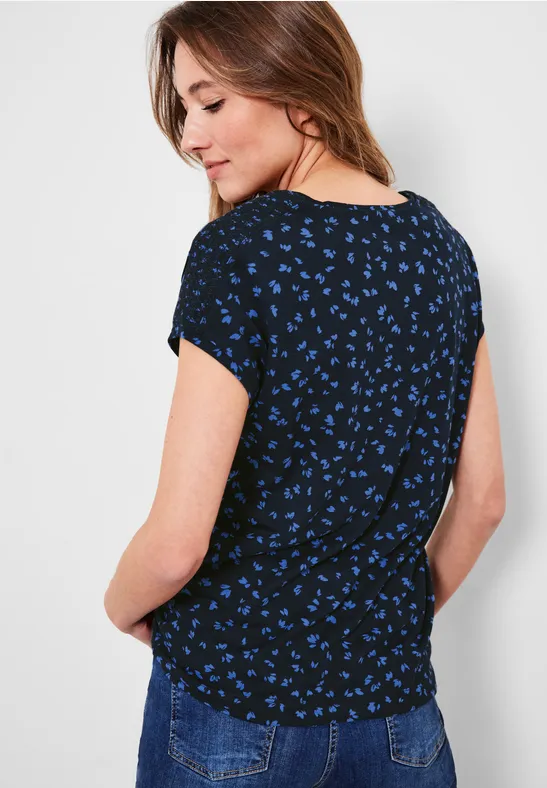 T-shirt met gesmokte details deep blue