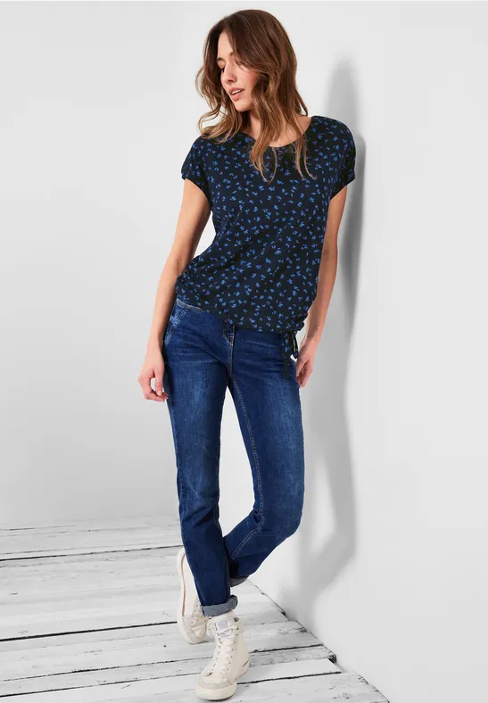T-shirt met gesmokte details deep blue