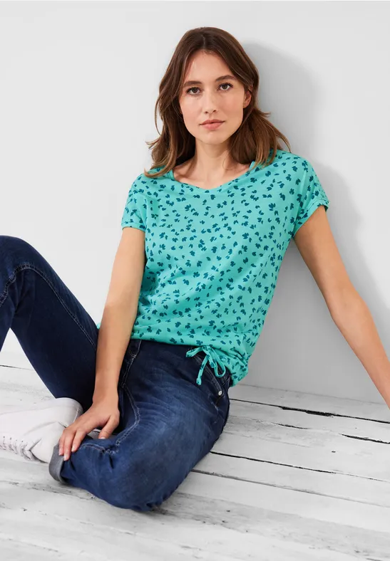 T-Shirt mit Smokdetails cool mint green