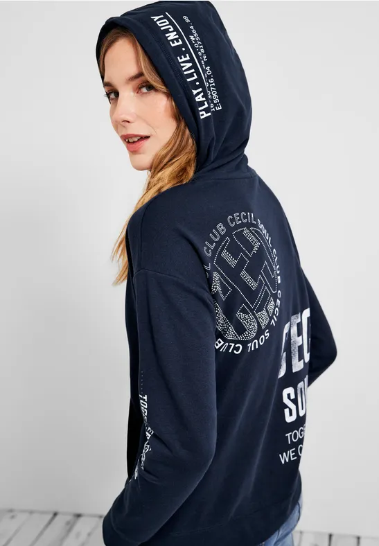 Big wording hoodie shirt deep blue