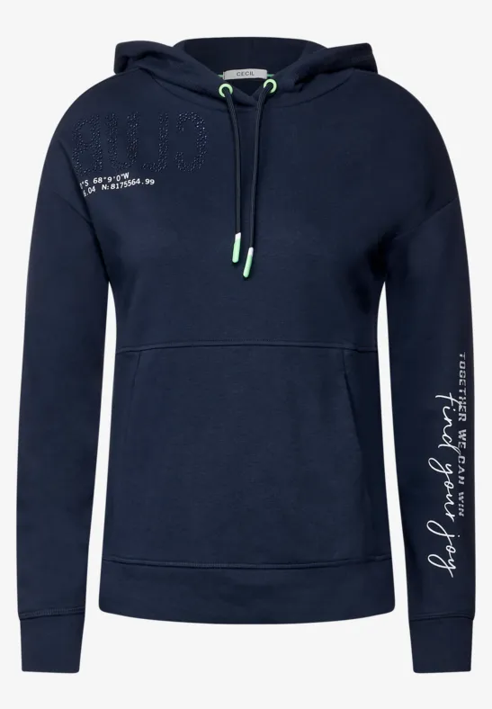 Big wording hoodie shirt deep blue