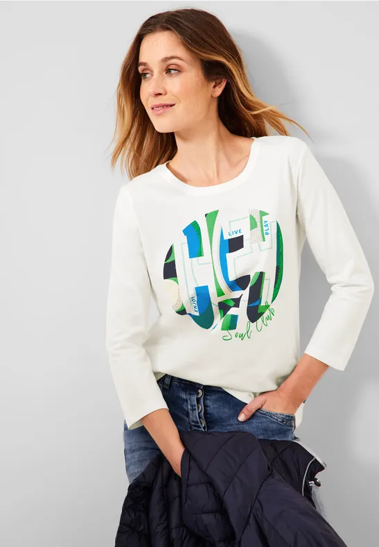 Shirt met 3/4-mouwen vanilla white