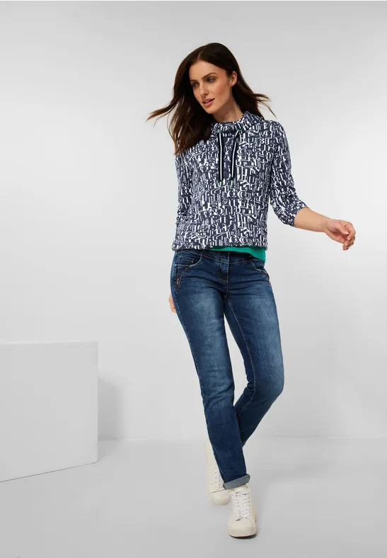 Shirt met zeer grote kraag deep blue melange