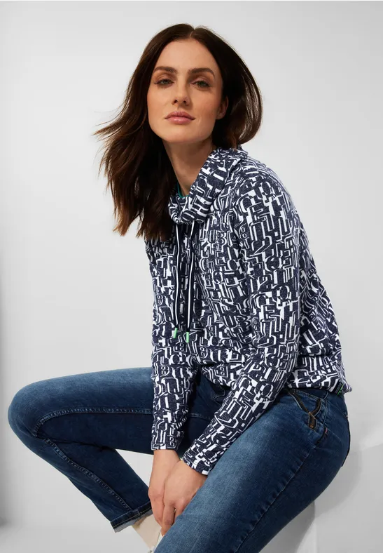 Shirt met zeer grote kraag deep blue melange