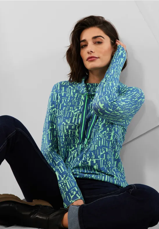 Shirt met zeer grote kraag true navy melange