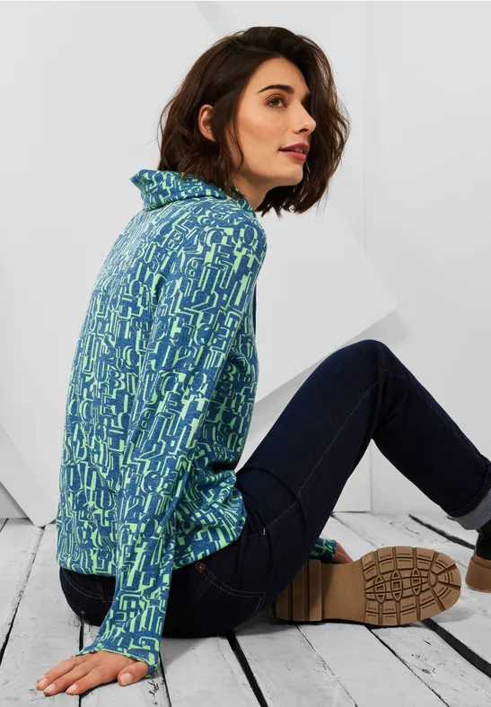 Shirt met zeer grote kraag true navy melange