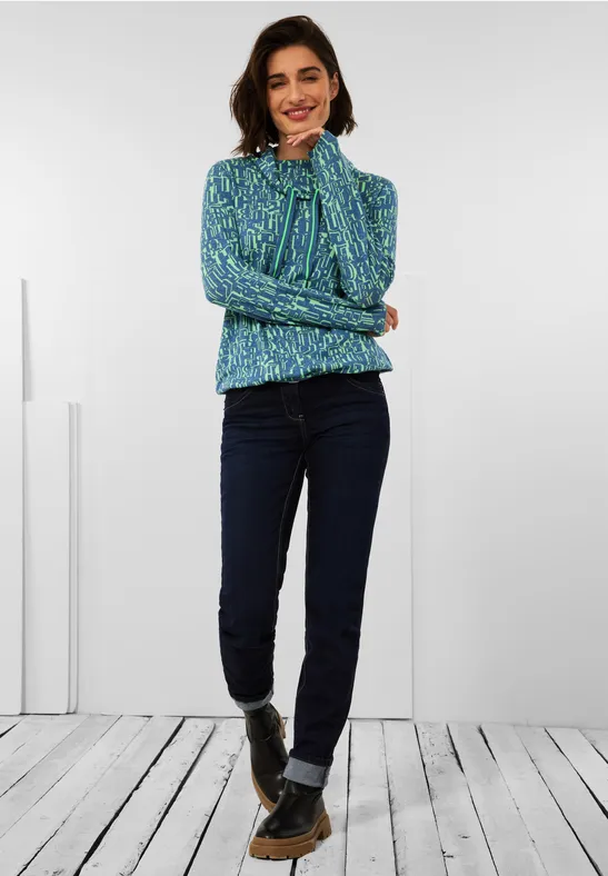 Shirt met zeer grote kraag true navy melange