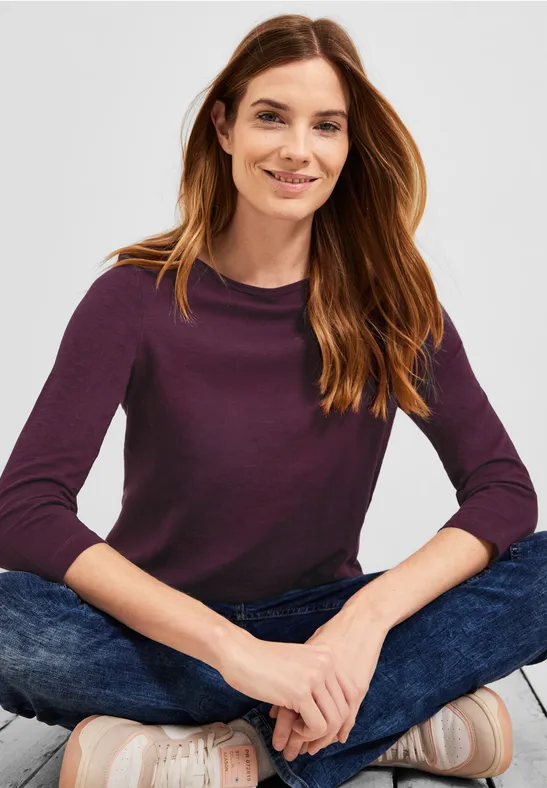 Basic Shirt mit 3/4-Ärmeln deep berry