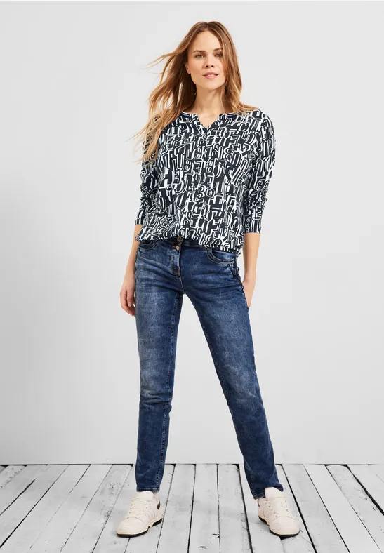 Shirt met print in tuniek-style deep blue
