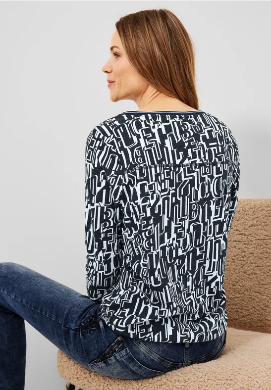 Shirt met print in tuniek-style deep blue