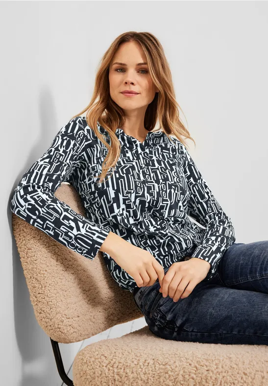 Shirt met print in tuniek-style deep blue