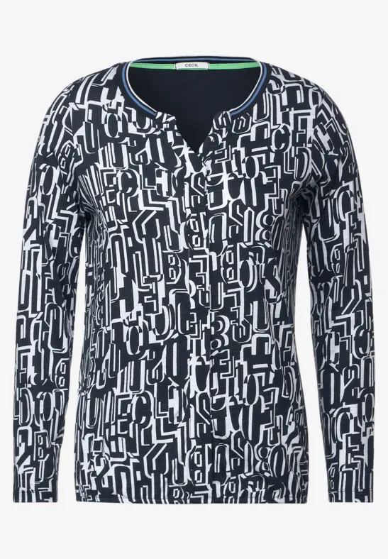 Shirt met print in tuniek-style deep blue