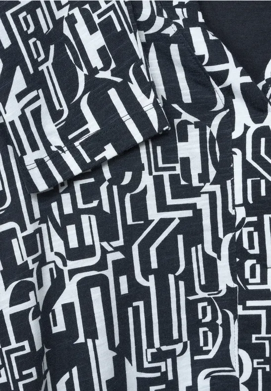 Shirt met print in tuniek-style deep blue