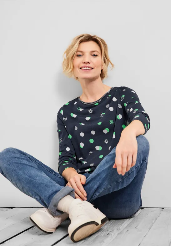Basic shirt met allover print deep blue