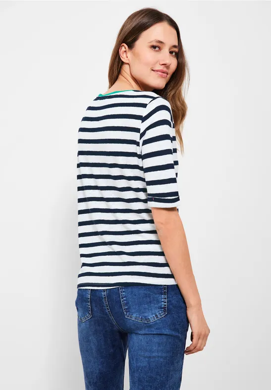 Leinenmix Streifenshirt deep blue