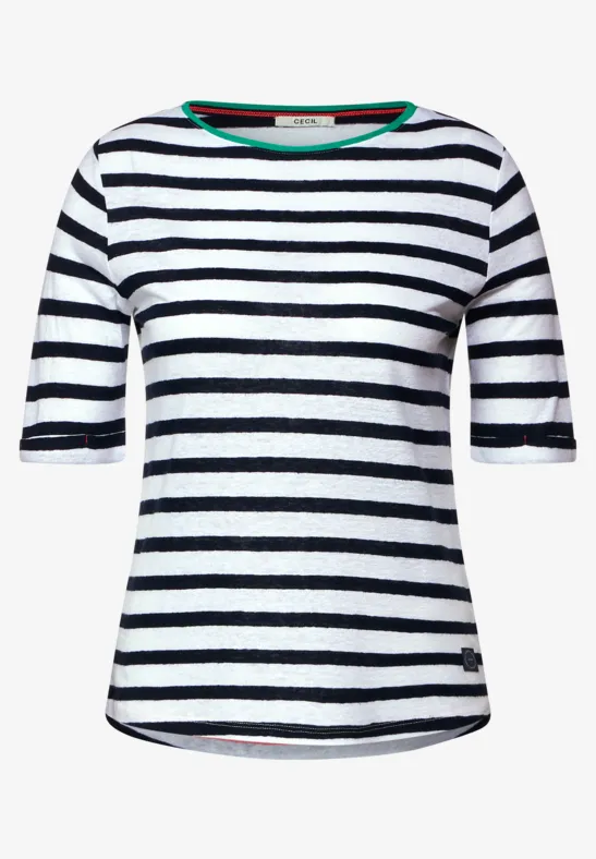 Leinenmix Streifenshirt deep blue