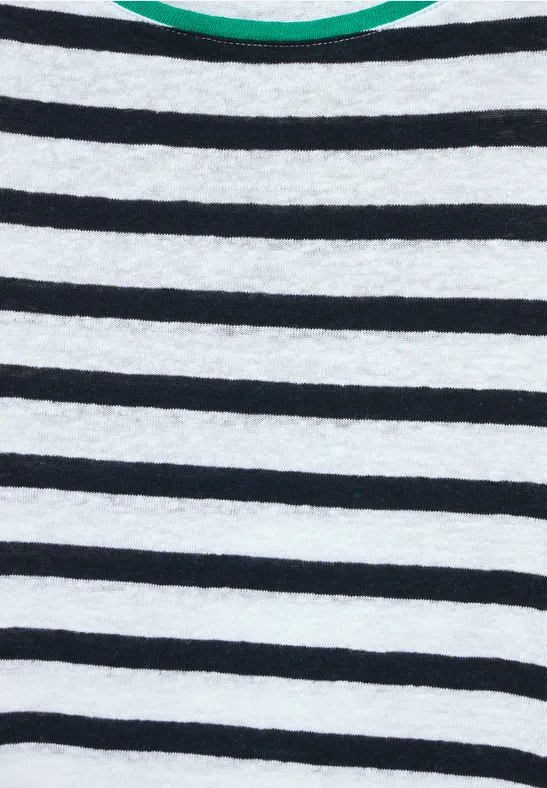 Leinenmix Streifenshirt deep blue