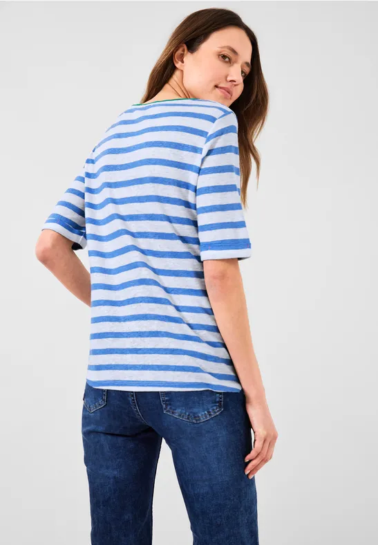 Leinenmix Streifenshirt marina blue