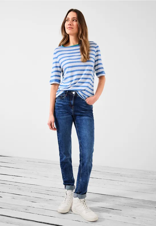 Leinenmix Streifenshirt marina blue