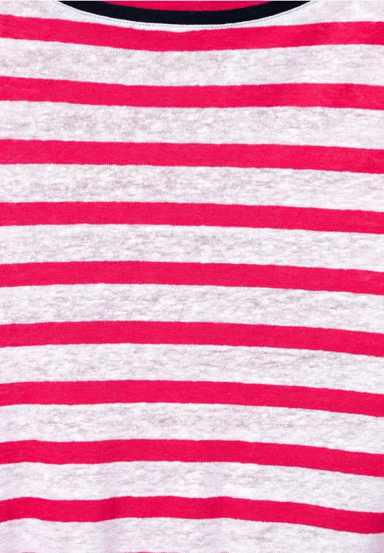 Leinenmix Streifenshirt strawberry red