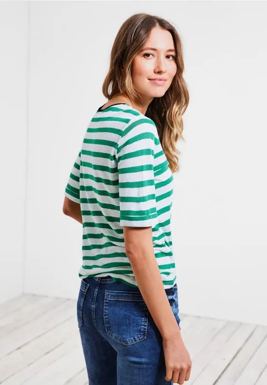 Leinenmix Streifenshirt trefoil green