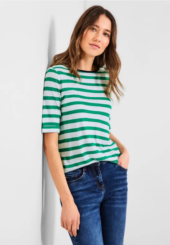 Leinenmix Streifenshirt trefoil green