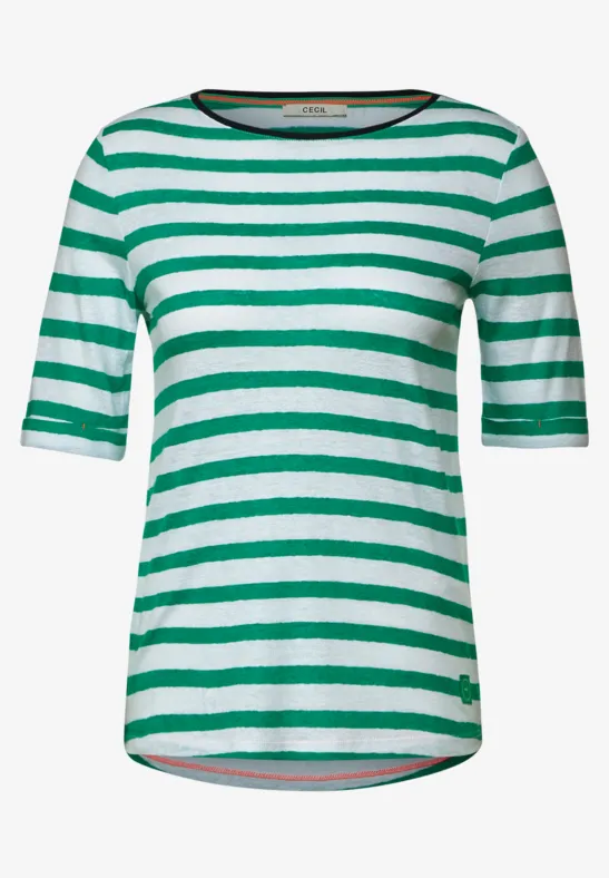 Leinenmix Streifenshirt trefoil green