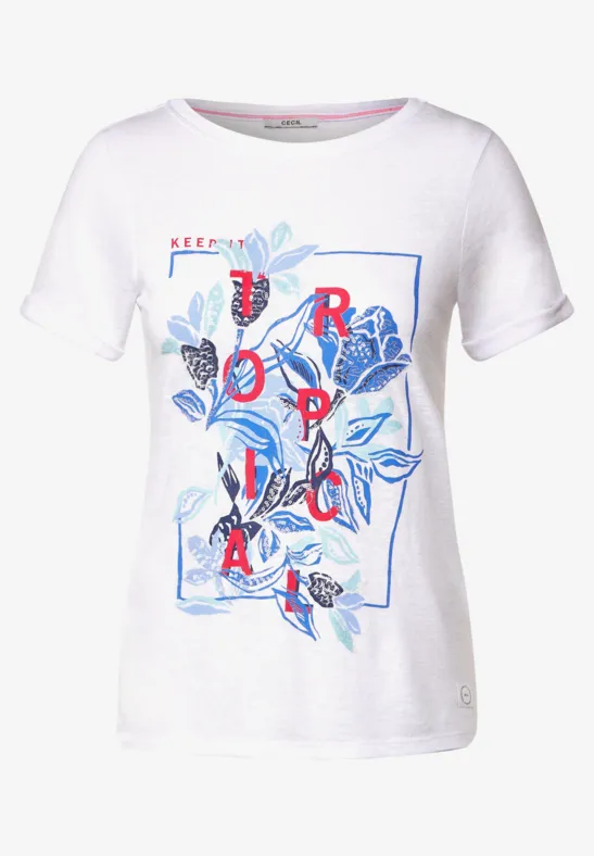 Shirt met print in linnenlook White