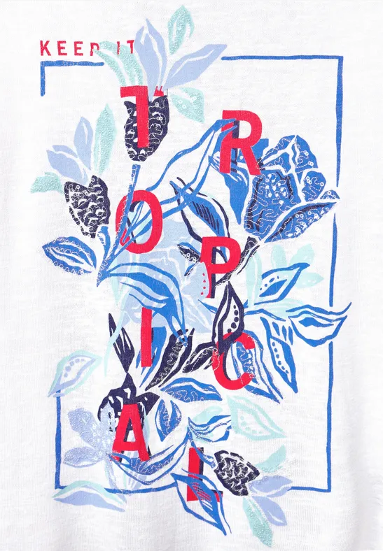 Shirt met print in linnenlook White