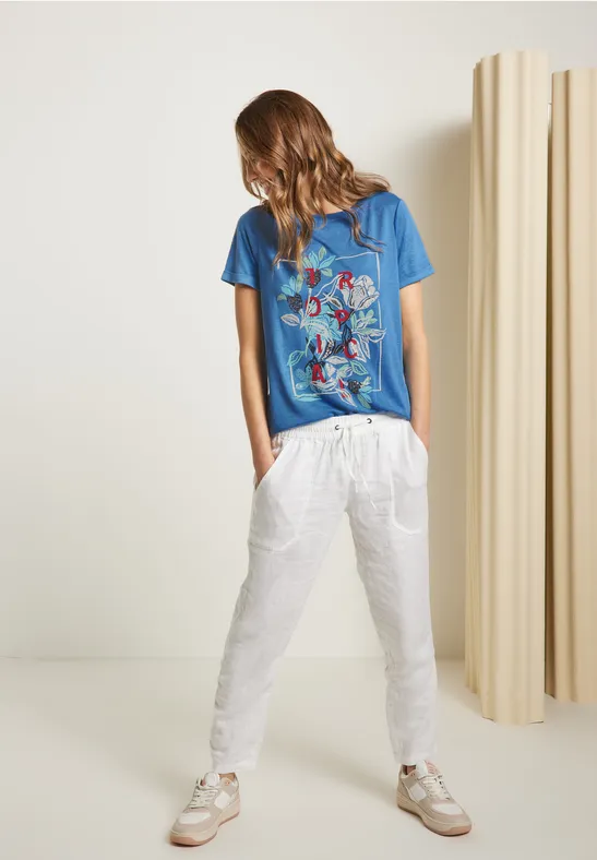 Shirt met print in linnenlook marina blue