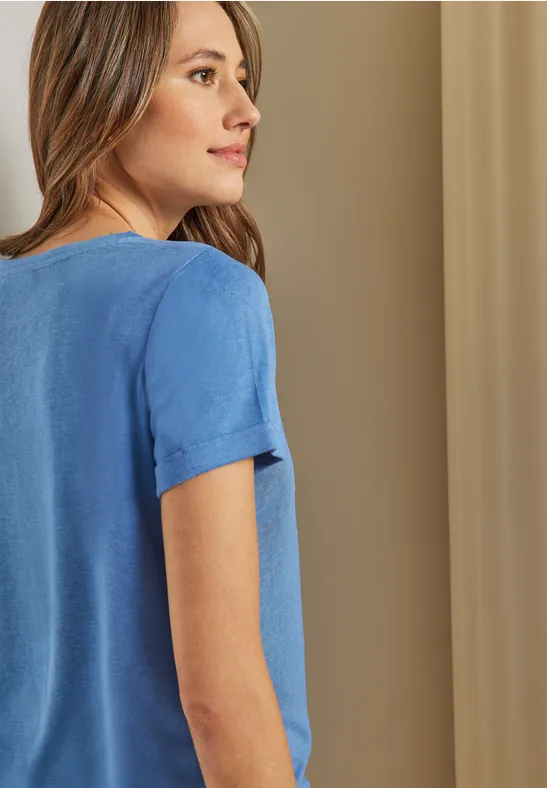 Shirt met print in linnenlook marina blue