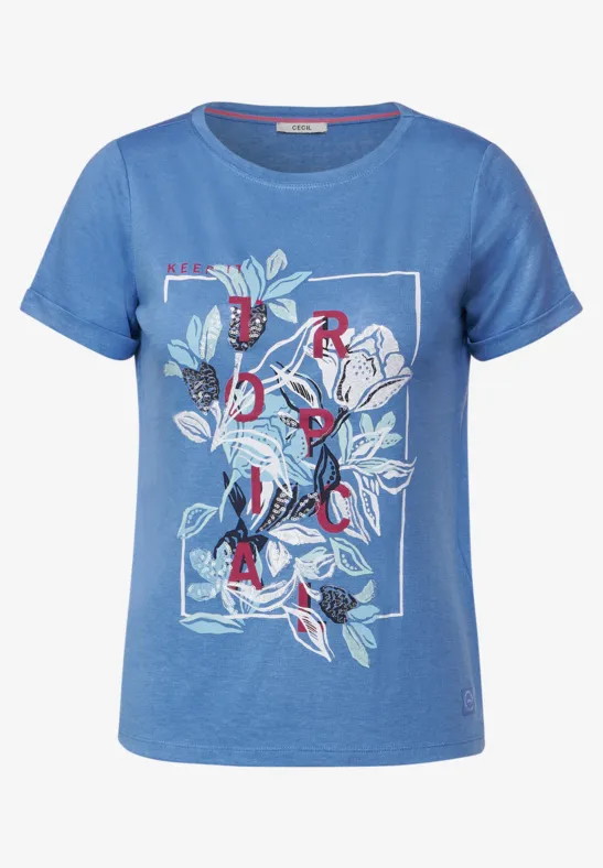 Shirt met print in linnenlook marina blue
