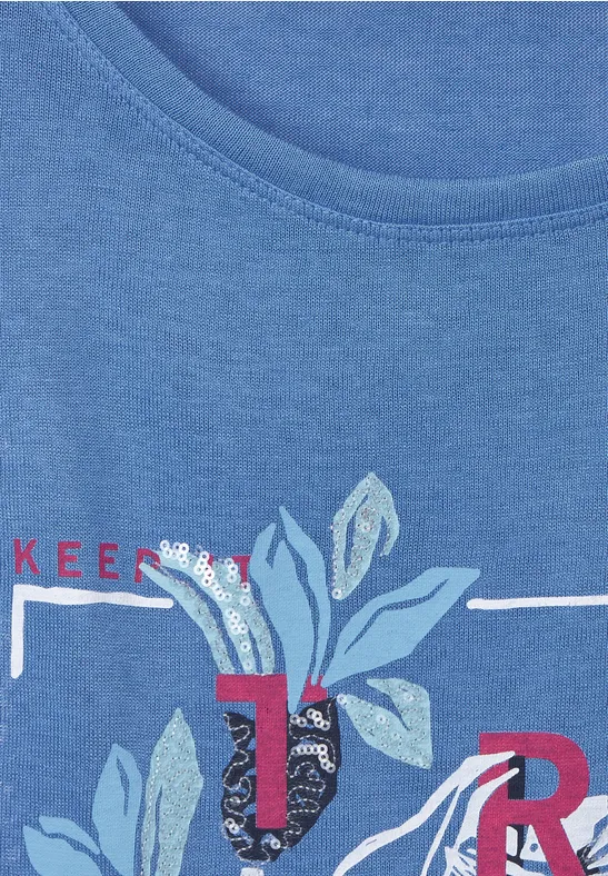 Shirt met print in linnenlook marina blue