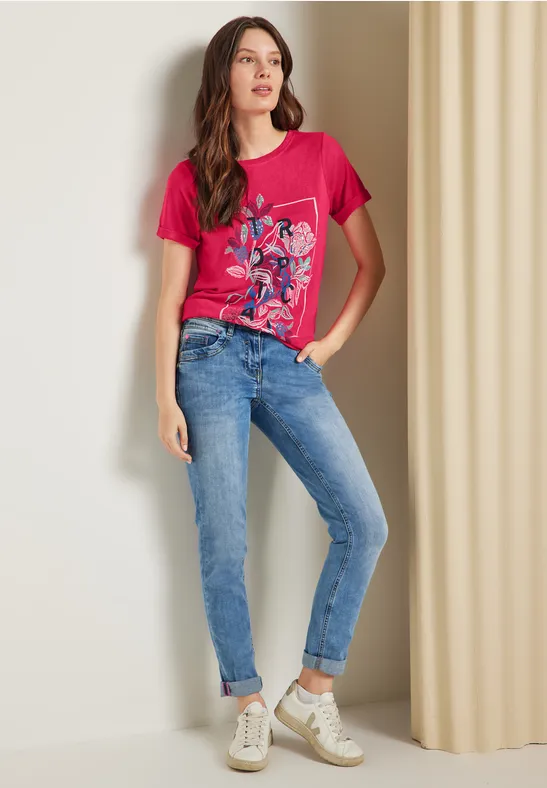 T-shirt imprimé aspect lin strawberry red