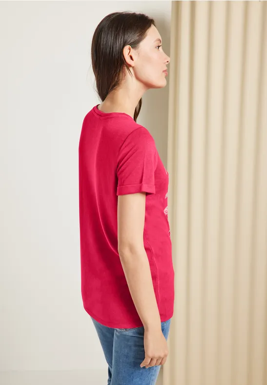 T-shirt imprimé aspect lin strawberry red