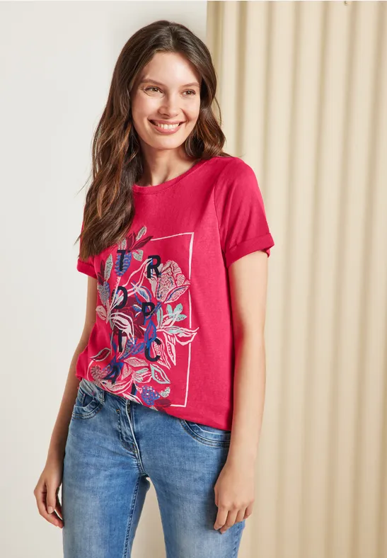 T-shirt imprimé aspect lin strawberry red