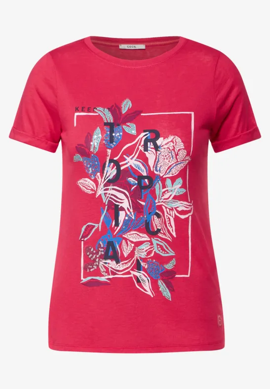 T-shirt imprimé aspect lin strawberry red