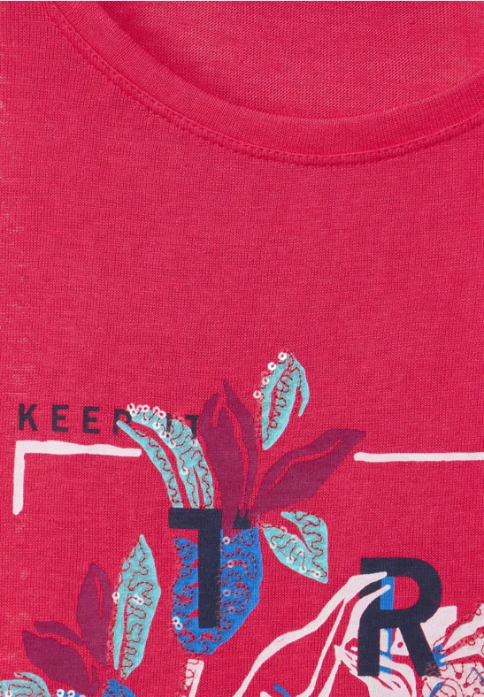 T-shirt imprimé aspect lin strawberry red