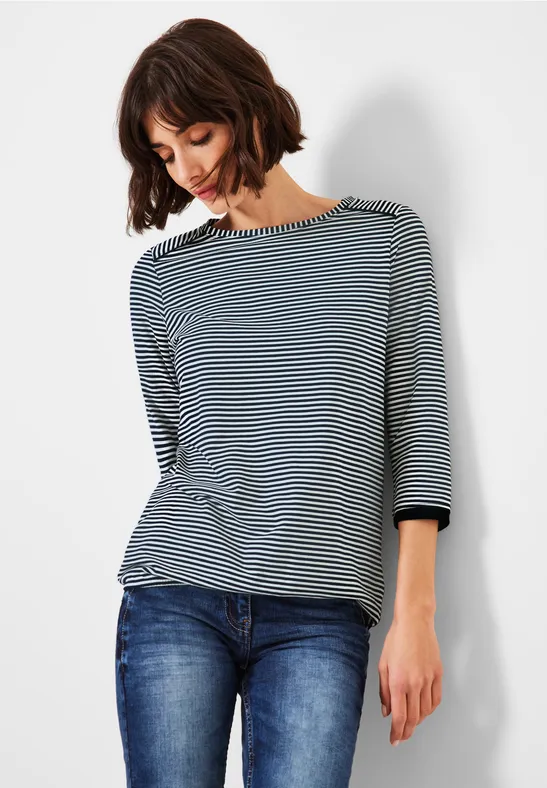 Basic Streifenshirt deep blue