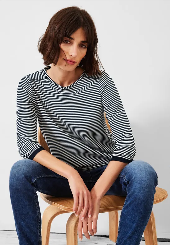 Basic Streifenshirt deep blue