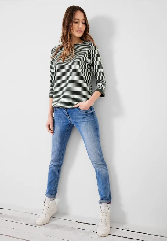 Gestreept basic shirt easy khaki