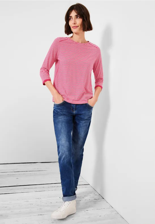 Basic Streifenshirt fresh pink