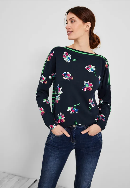 T-shirt à manches longues avec mélange d'imprimés deep blue