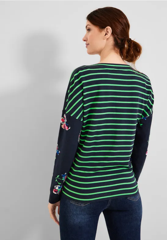 T-shirt à manches longues avec mélange d'imprimés deep blue
