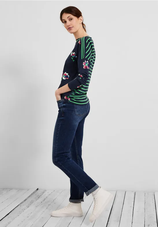 T-shirt à manches longues avec mélange d'imprimés deep blue