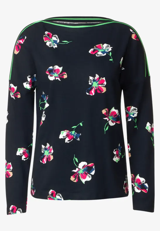 T-shirt à manches longues avec mélange d'imprimés deep blue